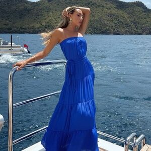 12th Tribe Luna Capri Blue Strapless Maxi Dress Size LL